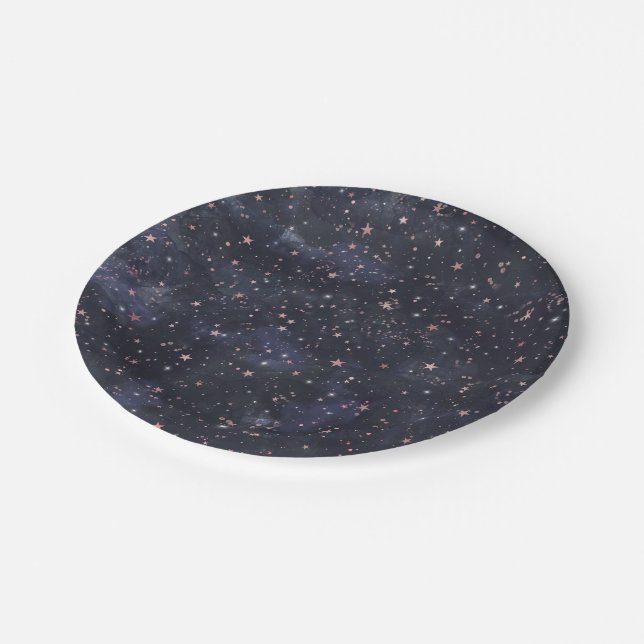 Plato De Papel Baby Shower Celestial azul y rosa Starry Night Sky (Angular)