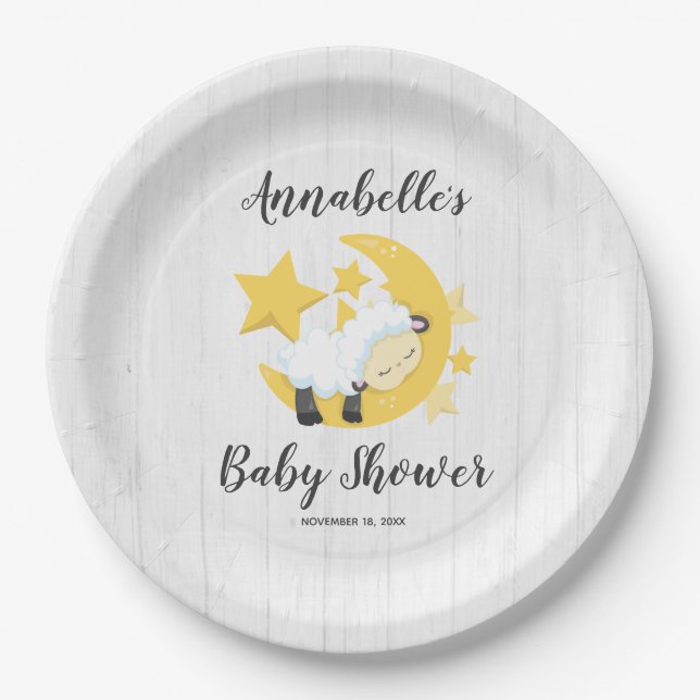 Plato De Papel Baby Shower Celestial Moon Stars & Lamb (Anverso)