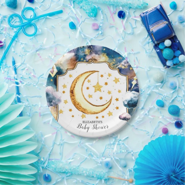 Plato De Papel Baby Shower Celestial Simple Heavenly Star (Fiesta)