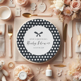 Plato De Papel Baby Shower Charming Black Polka Dot Bow