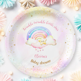 Plato De Papel Baby Shower Chica arcoiris de estrella pequeña Twi