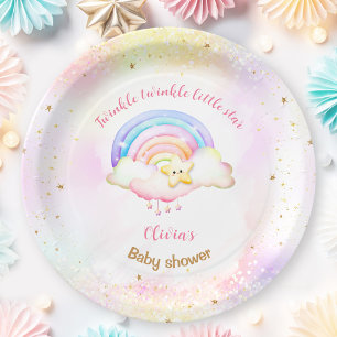 Plato De Papel Baby Shower Chica arcoiris de estrella pequeña Twi