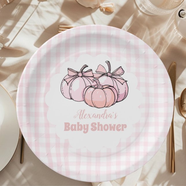 Plato De Papel Baby Shower Chica Bow de calabaza rosa (Subido por el creador)