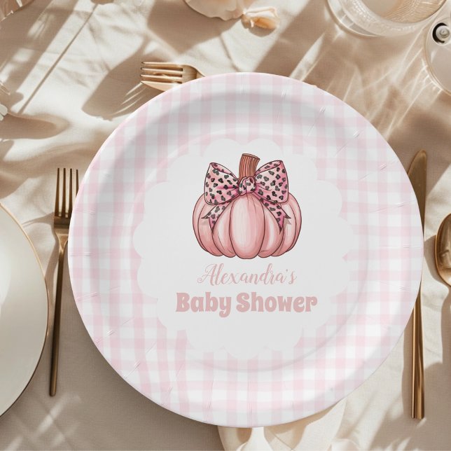 Plato De Papel Baby Shower Chica Bow de calabaza rosa (Subido por el creador)
