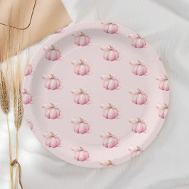Plato De Papel Baby Shower Chica Bow de calabaza rosa