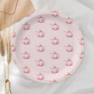 Plato De Papel Baby Shower Chica Bow de calabaza rosa