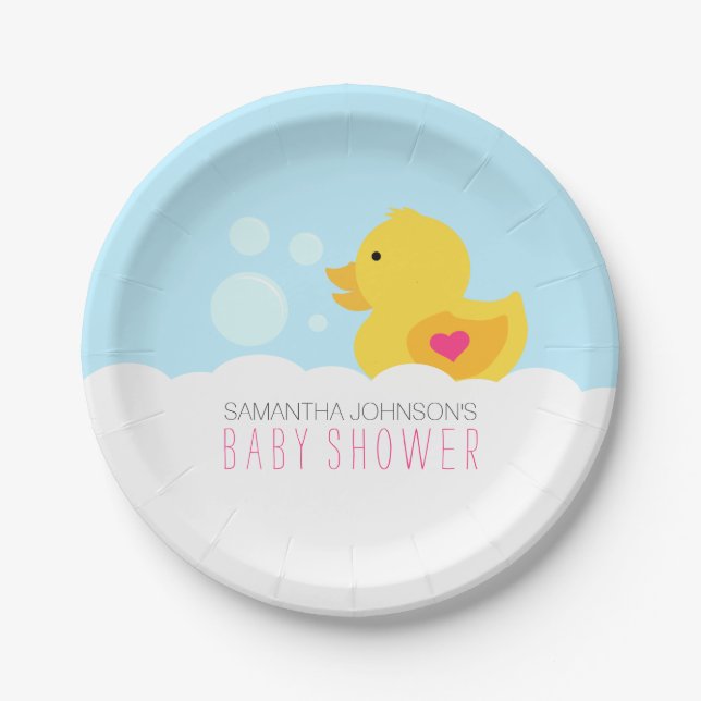Plato De Papel Baby Shower Chica de baño de burbujas dudosas de c (Anverso)