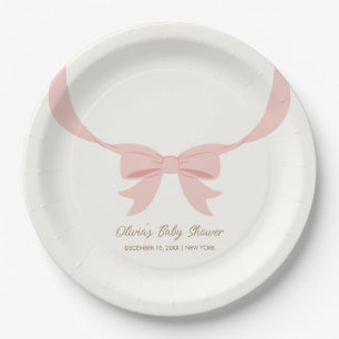 Plato De Papel Baby Shower Chica de barrido de color rosa simple