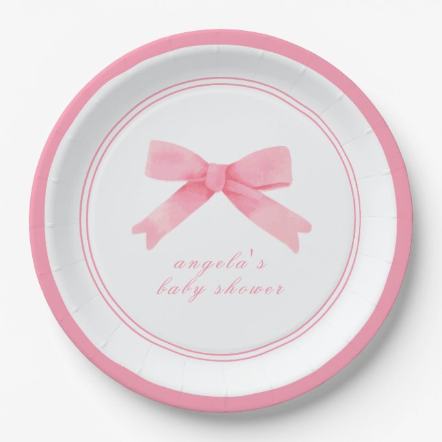 Plato De Papel Baby Shower Chica de barrido rosado (Anverso)