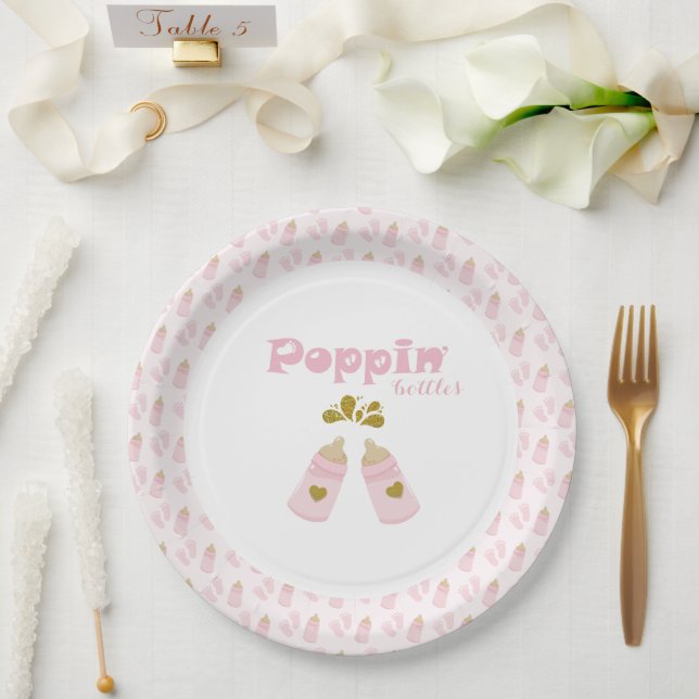 Plato De Papel Baby Shower Chica de botellas Poppin rosa (Boda)