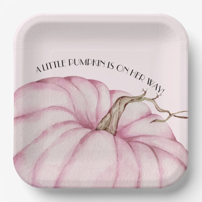 Plato De Papel Baby Shower Chica de calabaza rosa (Anverso)