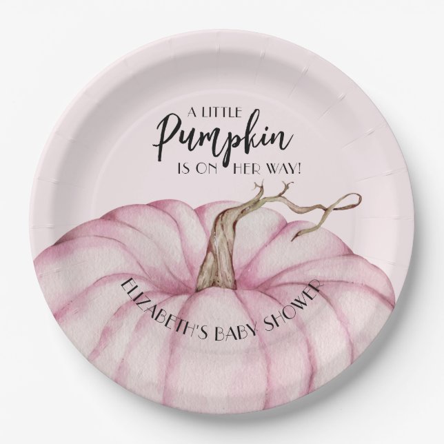 Plato De Papel Baby Shower Chica de calabaza rosa (Anverso)
