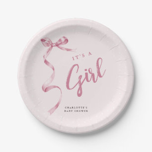 Plato De Papel Baby Shower Chica de cinta de cinta cúpula rosa