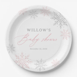 Plato De Papel Baby Shower Chica de copo de nieve rosa