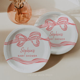 Plato De Papel Baby Shower, Chica de dobladura rosada de mano