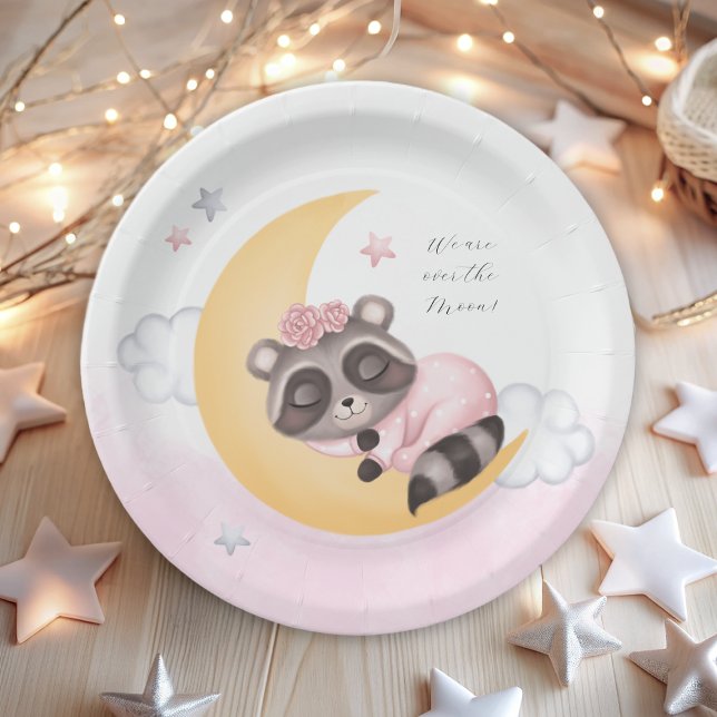 Plato De Papel Baby Shower Chica de Dreamy Over the Moon Raccoon (Dreamy Over the Moon Baby Shower Time Capsule Poster)