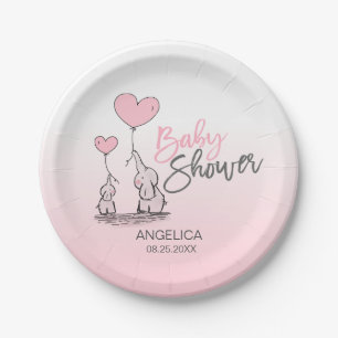 Plato De Papel Baby Shower CHICA de elefante azul gris rosado mod