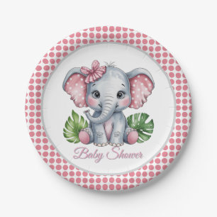 Plato De Papel Baby Shower Chica de Elefante de Bow Rosa