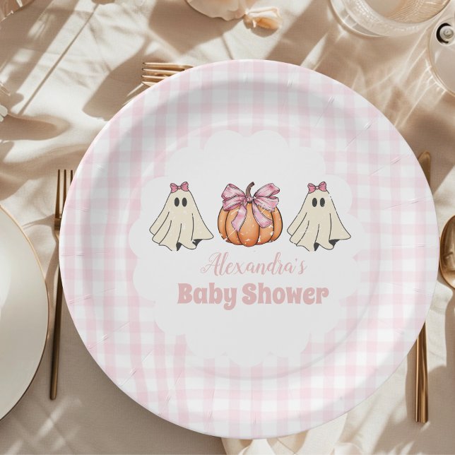 Plato De Papel Baby Shower Chica de Fantasma Halloween Rosa (Subido por el creador)