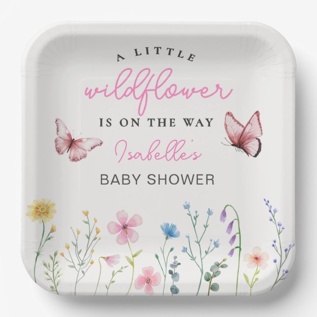 Plato De Papel Baby Shower, Chica de flores silvestres de primave (Anverso)