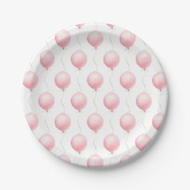 Plato De Papel Baby Shower Chica de globos rosados modernos