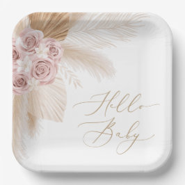 Plato De Papel Baby Shower Chica de Grass Boho Pampas