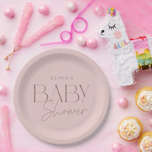 Plato De Papel Baby Shower Chica de guiones rosados elegante y mo (Fiesta)