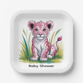 Plato De Papel Baby Shower Chica de leones rosados