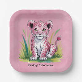 Plato De Papel Baby Shower Chica de leones rosados