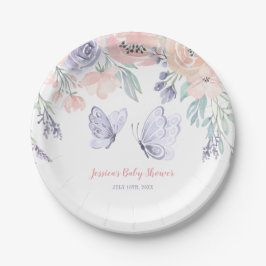 Plato De Papel Baby Shower Chica de mariposa morada rosa