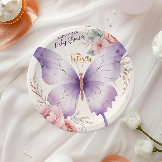Plato De Papel Baby Shower Chica de mariposa morada rosa (Subido por el creador)