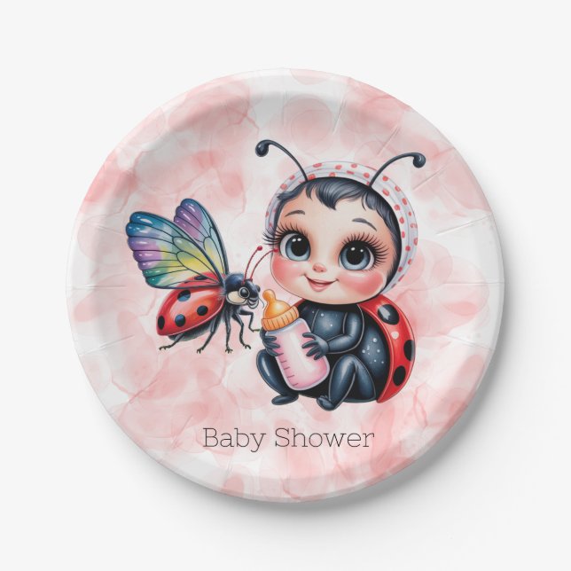 Plato De Papel Baby Shower, Chica de mariposa y mariposa (Anverso)