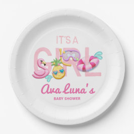 Plato De Papel Baby Shower Chica de playa tropical de verano