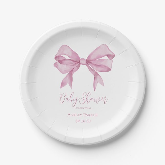 Plato De Papel Baby Shower Chica de plegado rosado (Anverso)