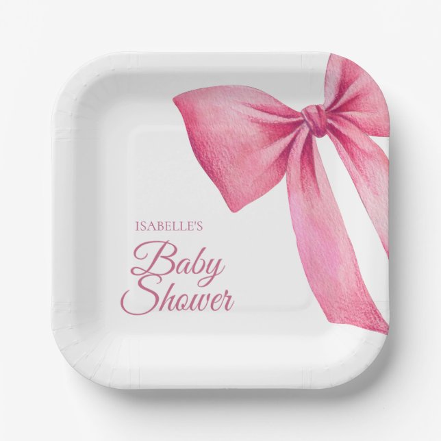 Plato De Papel Baby Shower Chica de plegado rosado (Anverso)