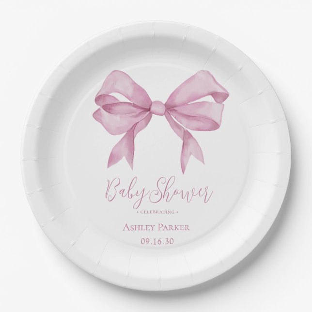 Plato De Papel Baby Shower Chica de plegado rosado (Anverso)