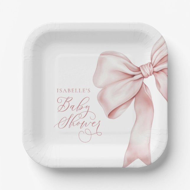 Plato De Papel Baby Shower Chica de plegado rosado (Anverso)