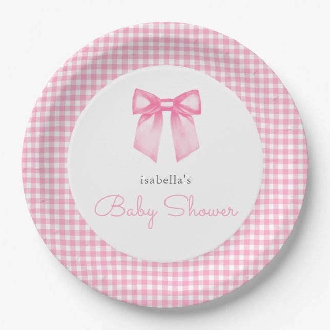 Plato De Papel Baby Shower Chica de plegado rosado personalizado (Anverso)