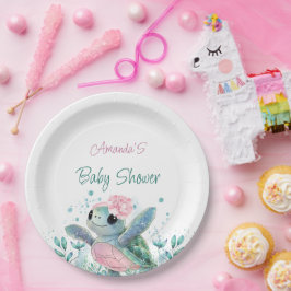 Plato De Papel Baby Shower, Chica de tortuga rosa