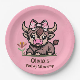 Plato De Papel Baby Shower Chica de Vaca Rosa Tan Highland