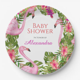 Plato De Papel Baby Shower, Chica de Vida Silvestre Tropical Rosa