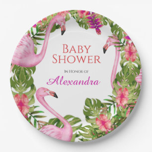 Plato De Papel Baby Shower, Chica de Vida Silvestre Tropical Rosa