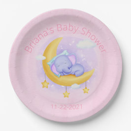 Plato De Papel Baby Shower Chica Elefante Rosa