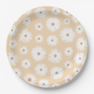 Plato De Papel Baby Shower Chica floral amarillo Boho Daisy