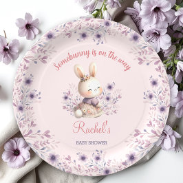 Plato De Papel Baby Shower Chica Floral Bunny Pink Purple Spring