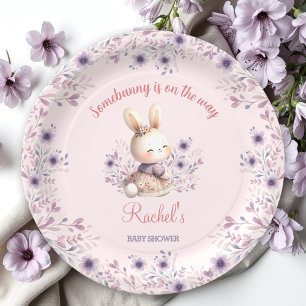 Plato De Papel Baby Shower Chica Floral Bunny Pink Purple Spring