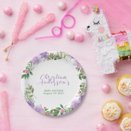 Plato De Papel Baby Shower Chica floral Purple Spring