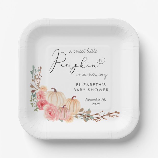 Plato De Papel Baby Shower Chica Floral Rosa (Anverso)