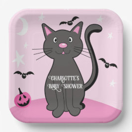 Plato De Papel Baby Shower Chica gato negro rosa Halloween