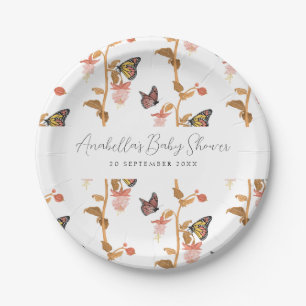 Plato De Papel Baby Shower, Chica moderno de mariposa de Boho Ros
